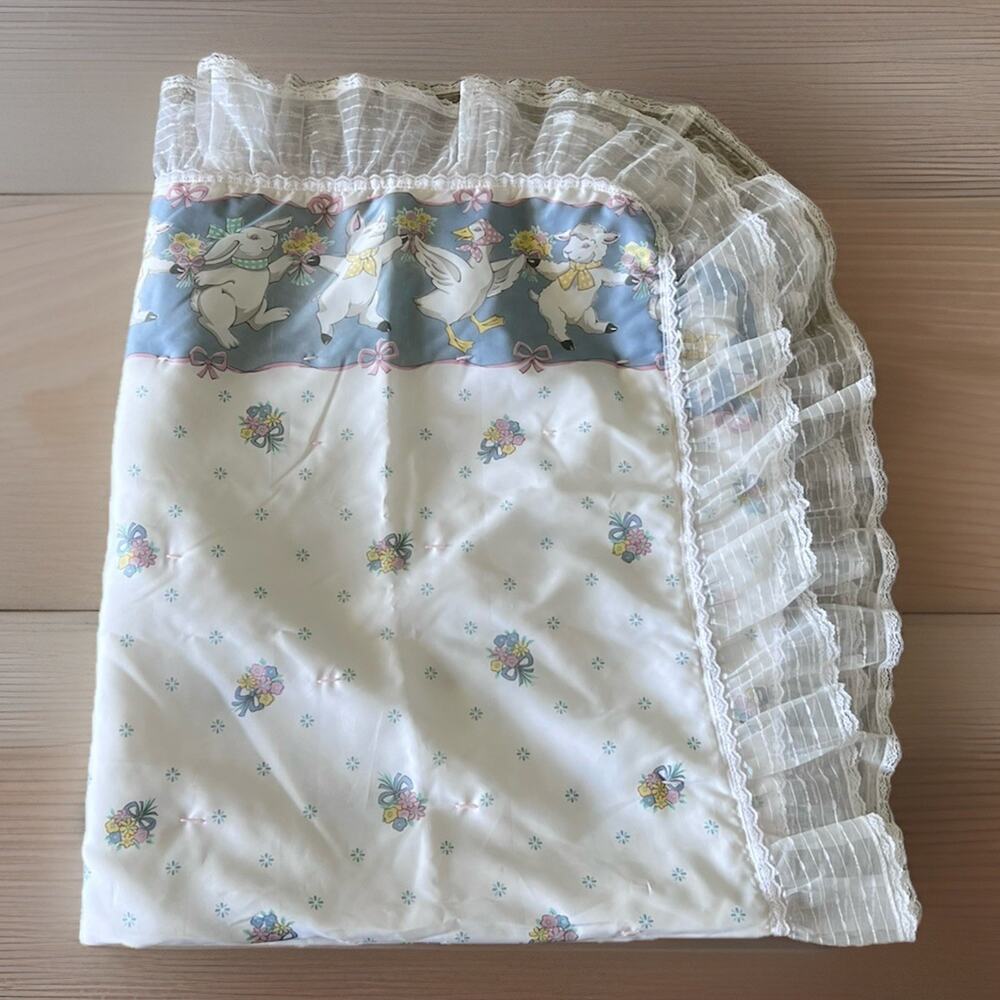 Vintage Fieldcrest Howard Kaplans French Barn Animals Crib Baby Blanket Lace